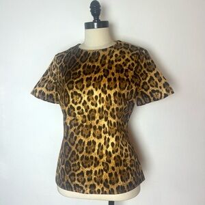 MICHAEL KORS Made In Italy Rayon Leopard Print Short Sleeve Blouse Top Size 10